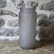 Molded pressed glass vase with geometric decoration Verrerie Legras