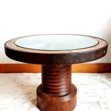 Dudouyt style brutalist wooden wheel coffee table