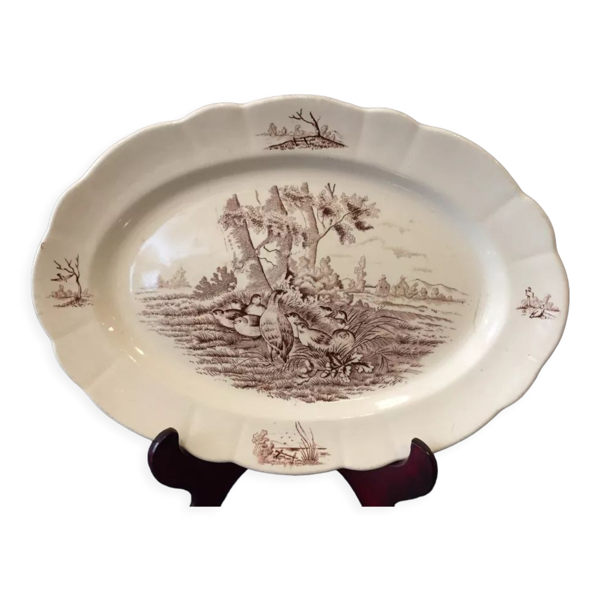 OVAL SERVING DISH IN TER DE FER MODEL BURGUNDY LONGCHAMP DECOR HUNTING