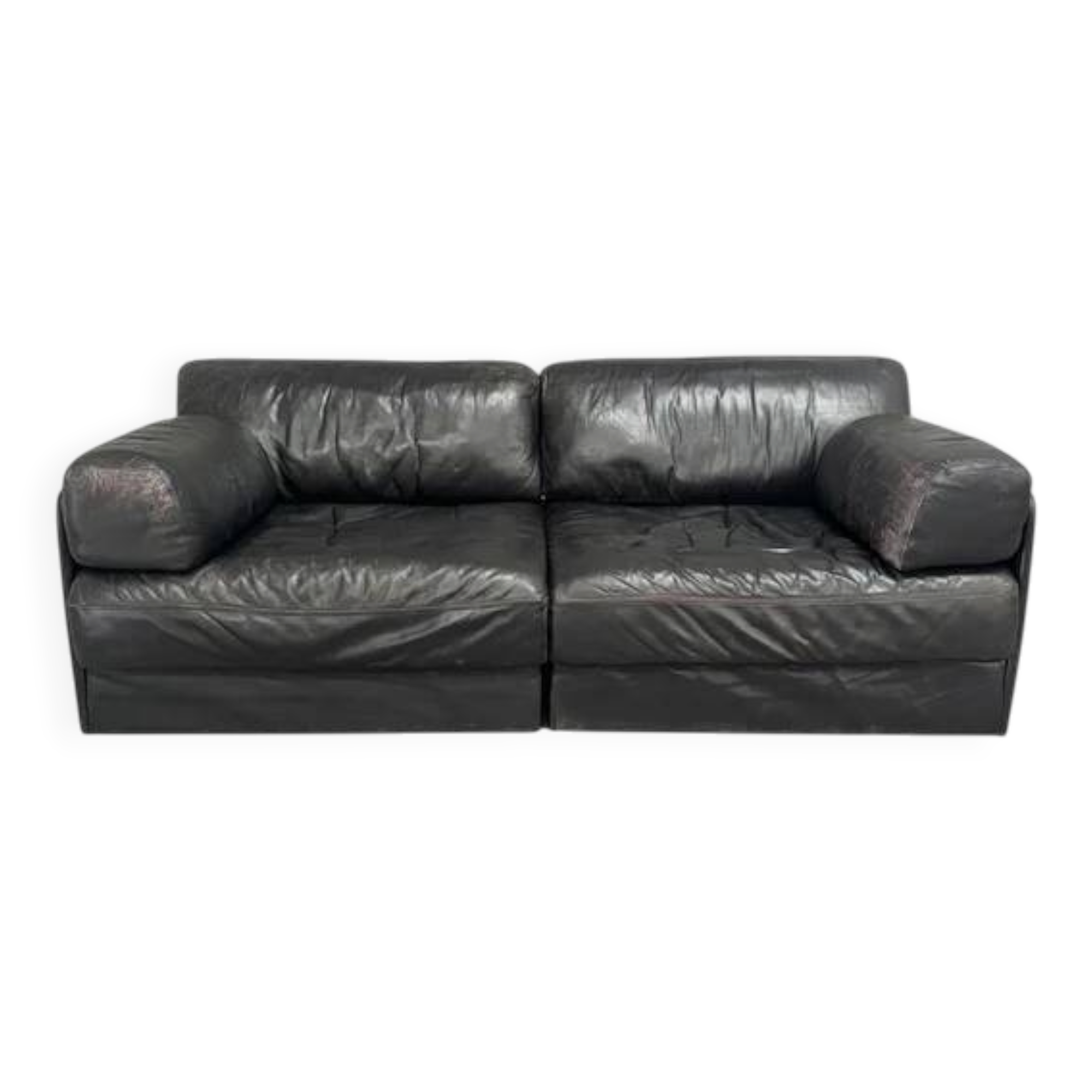 Vintage black leather sofa / daybed, 1970s