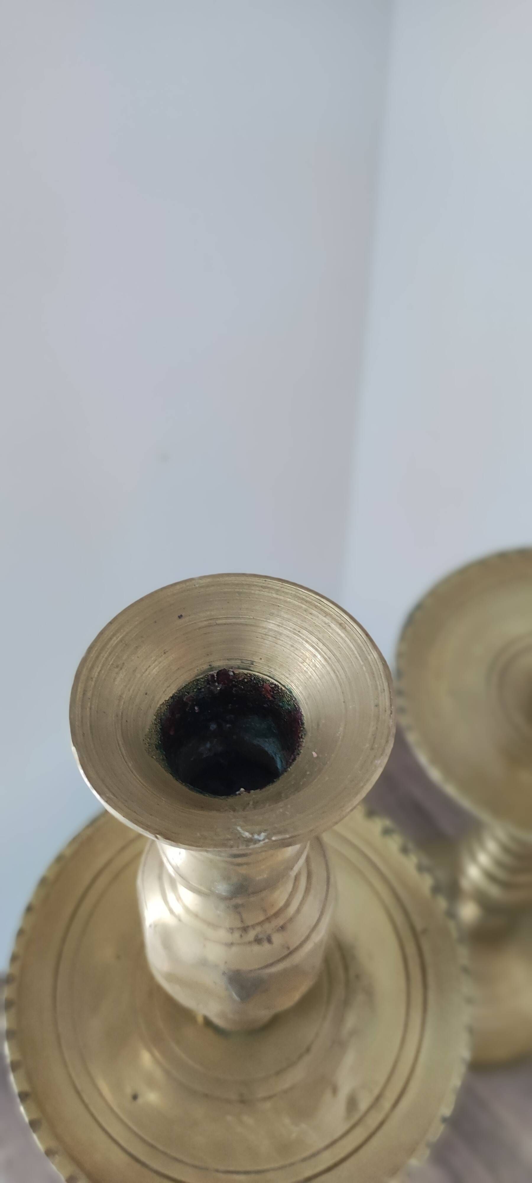 Vintage 19th century brass candlesticks - pair of patina candlesticks