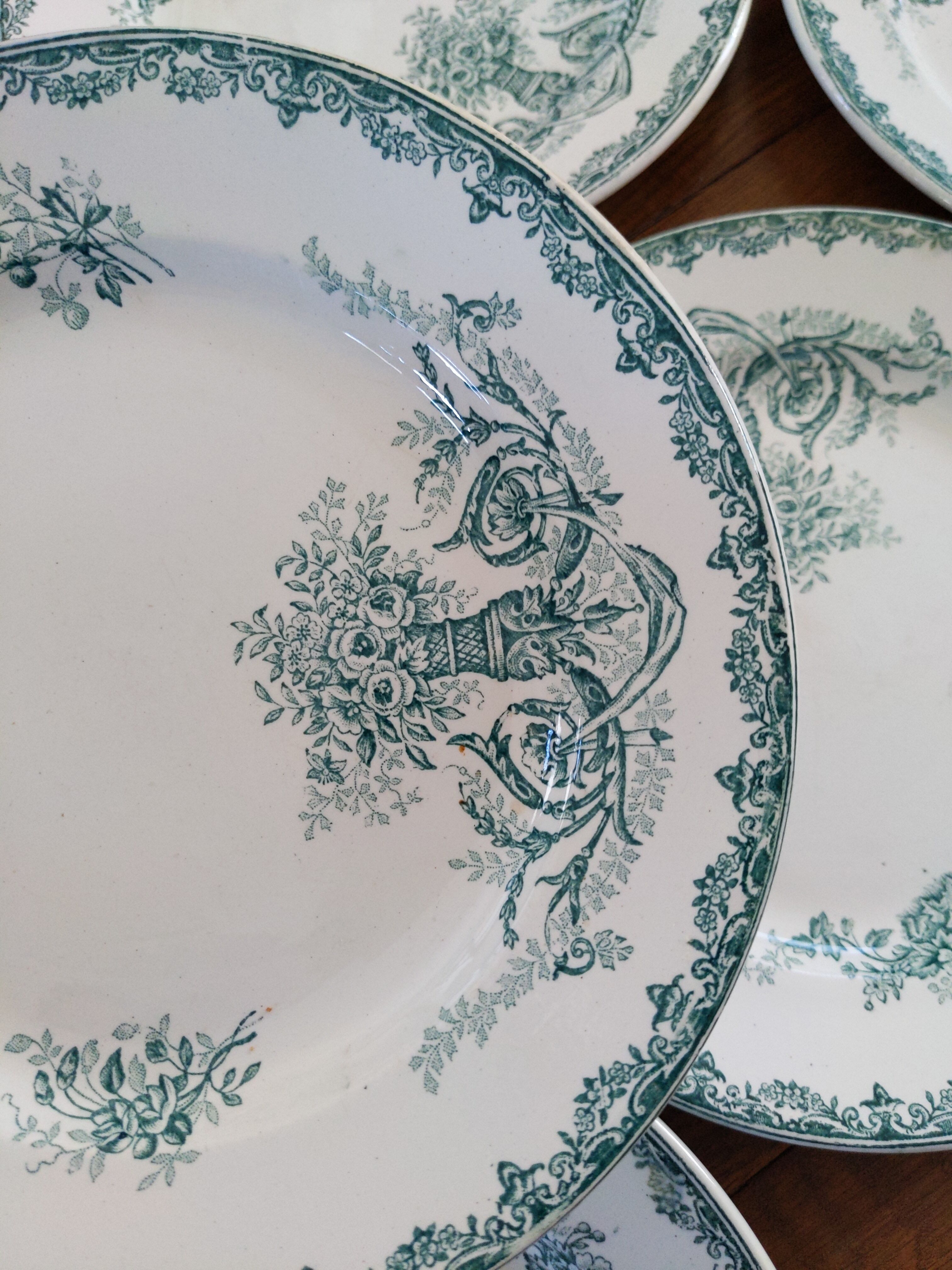 5 assiettes anciennes porcelaine terre de fer saint Amandinoise modèle chevreuse
