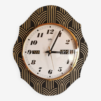 Horloge formica vintage pendule murale silencieuse "Odo noir doré"
