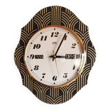 Vintage formica clock silent wall pendulum "Odo black gold"