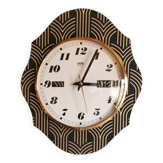 Vintage formica clock silent wall pendulum "Odo black gold"