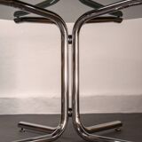 Round dining table in smoked glass and chrome-plated steel, Italy, 1970