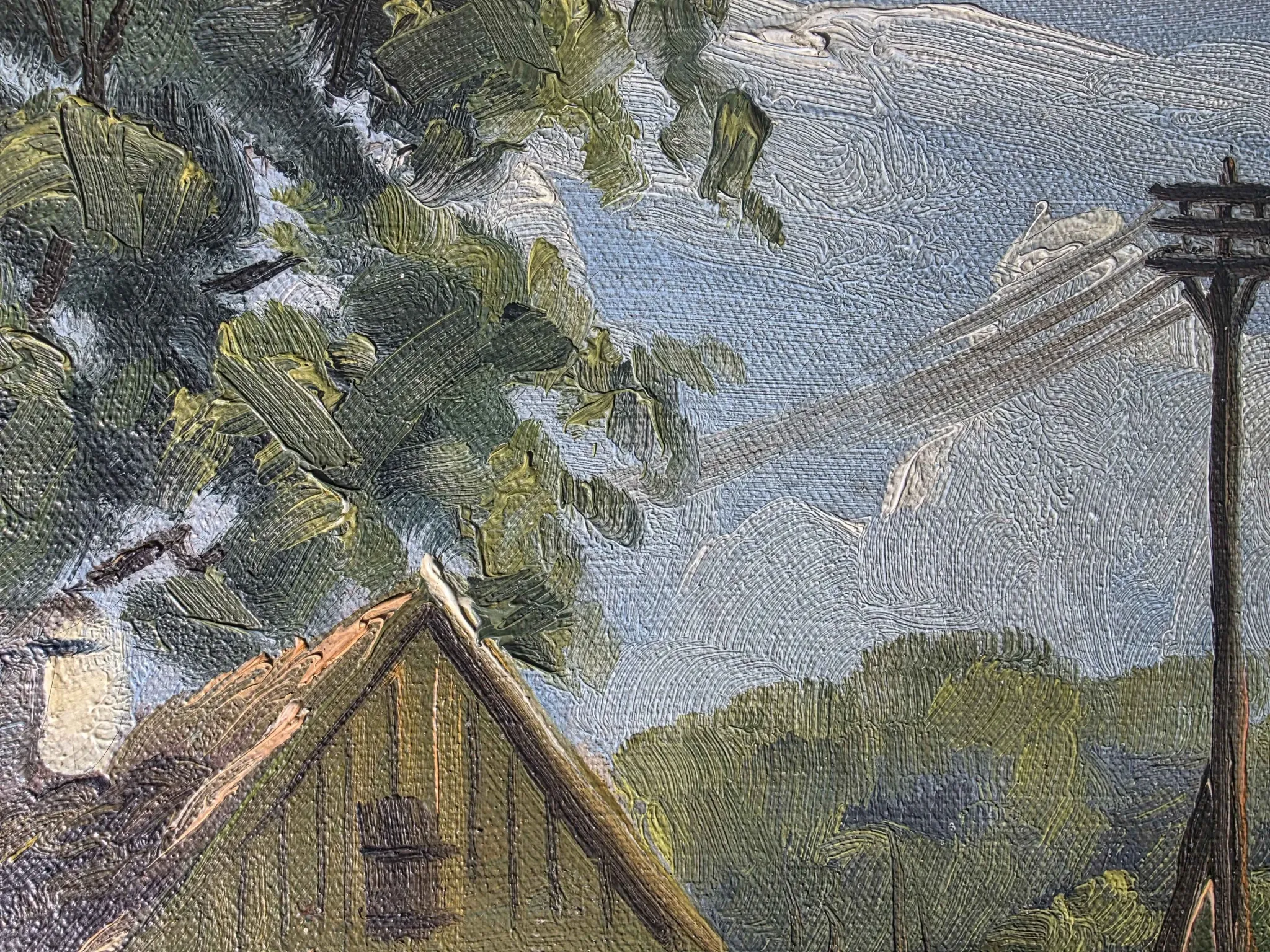 Vintage Farmhouse Landscape Oil Painting