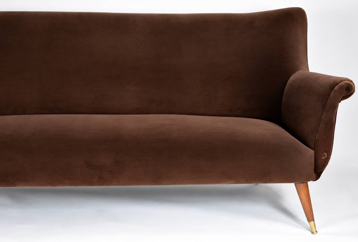 Magnificent vintage 1960s chocolate brown velvet sofa – unique piece.