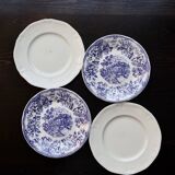 4 mismatched vintage flat plates in blue and white earthenware - Cambrid lot