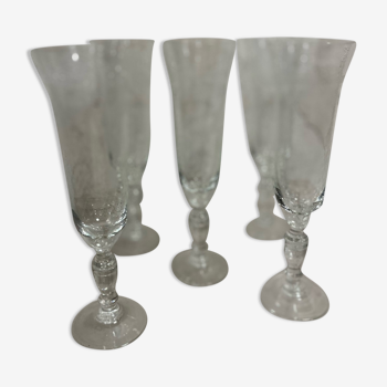 Set of 5 champagne flutes 1950/60