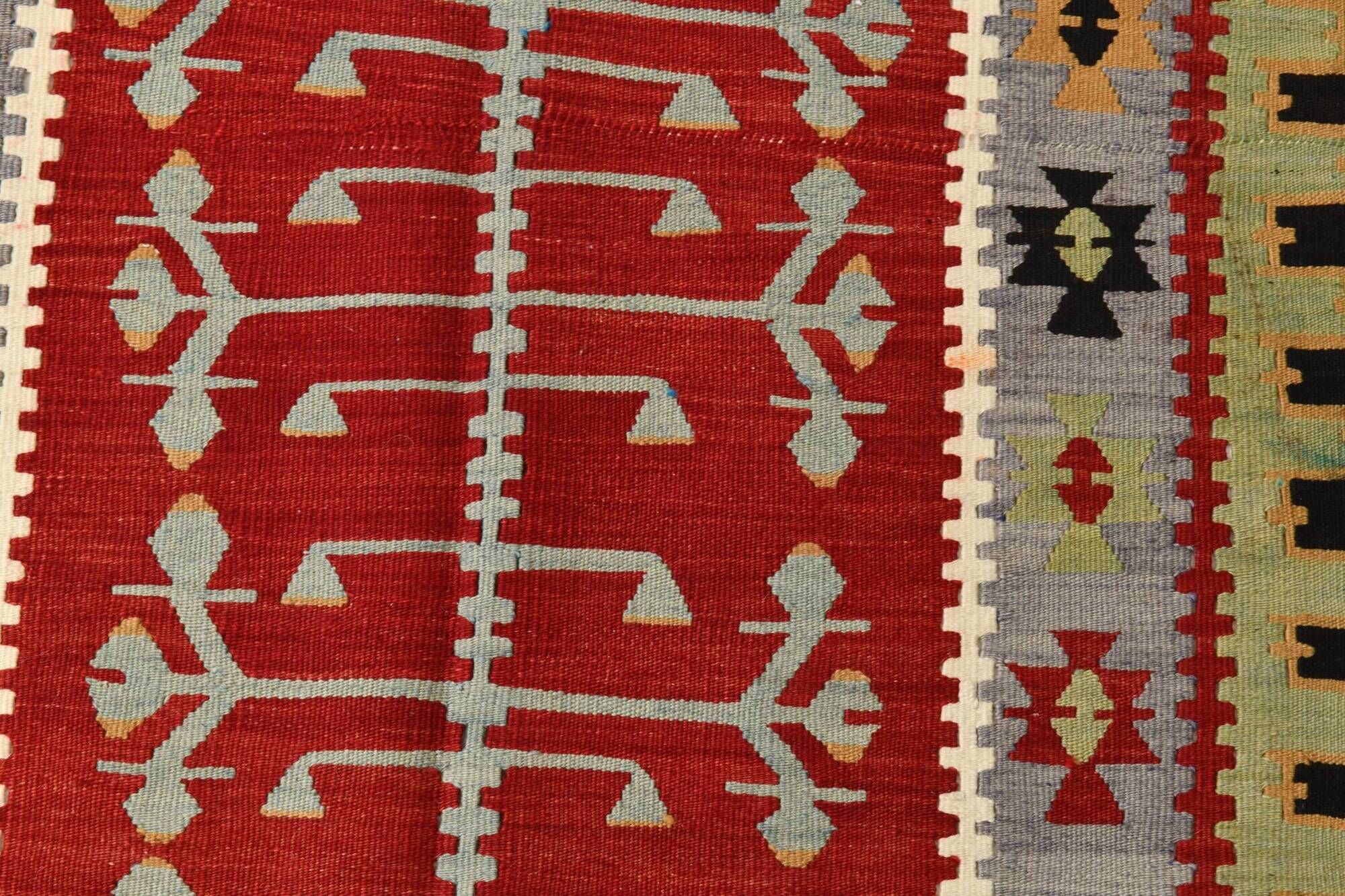 3x5 Red Green Tribal Vintage Kilim Rug, 88x147Cm