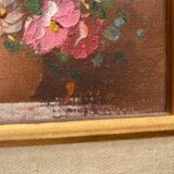Pair of robert cox still life flowers oil painting canvas + golden wood frame