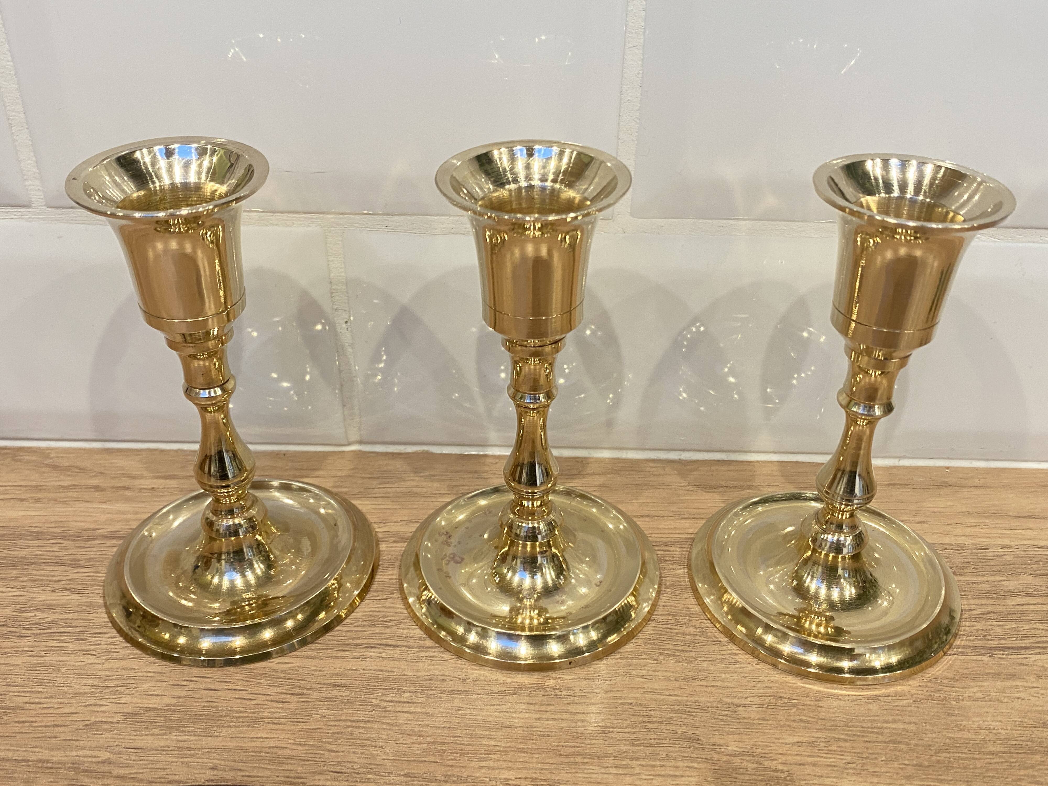 3 brass candle holders