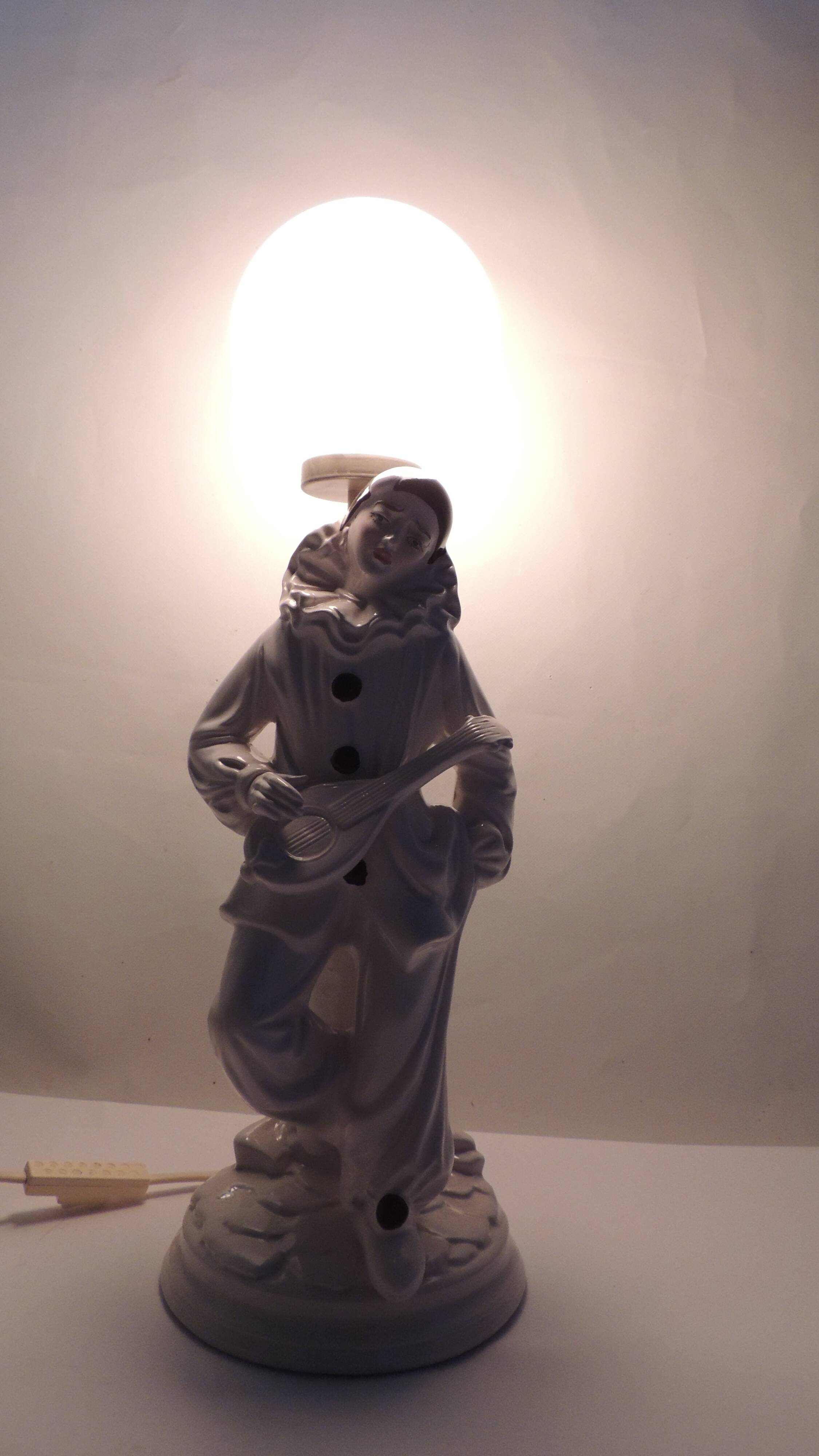 White ceramic lamp Pierrot/harlequin/1960/vintage