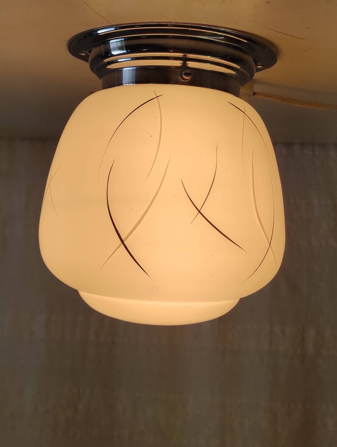 Ceiling light, globe wall lamp in opaline and chrome mount - mid 20th century.