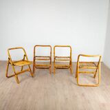 4 chaises pliante en bambou, rotin et laiton, Italie, 1970