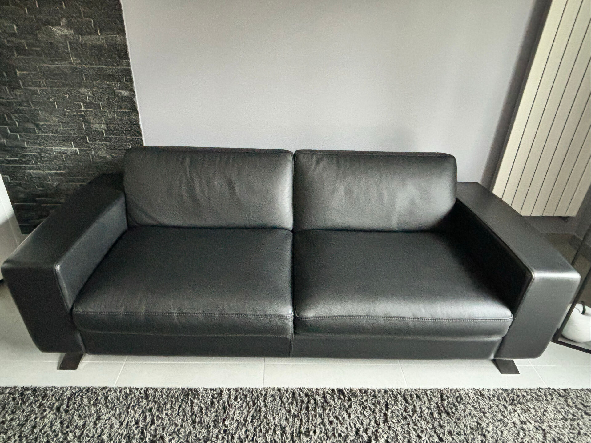 Black leather 3-seater sofa Roche Bobois