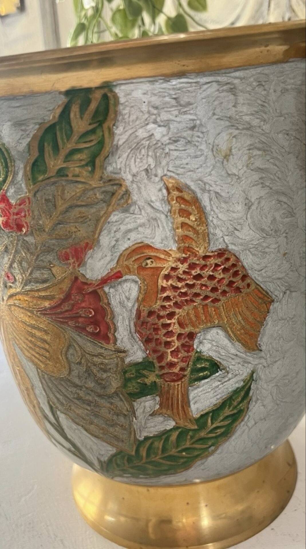 French cloisonne bucket enamelled colored over brass champagne cooler