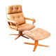 Brown leather armchair & ottoman, 1970