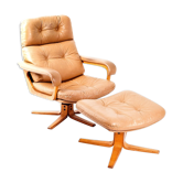 Fauteuil & ottoman en cuir, années 1970