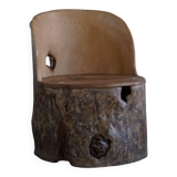 Sculptural Norwegian trunk chair in mid-century brutalist solid wood.