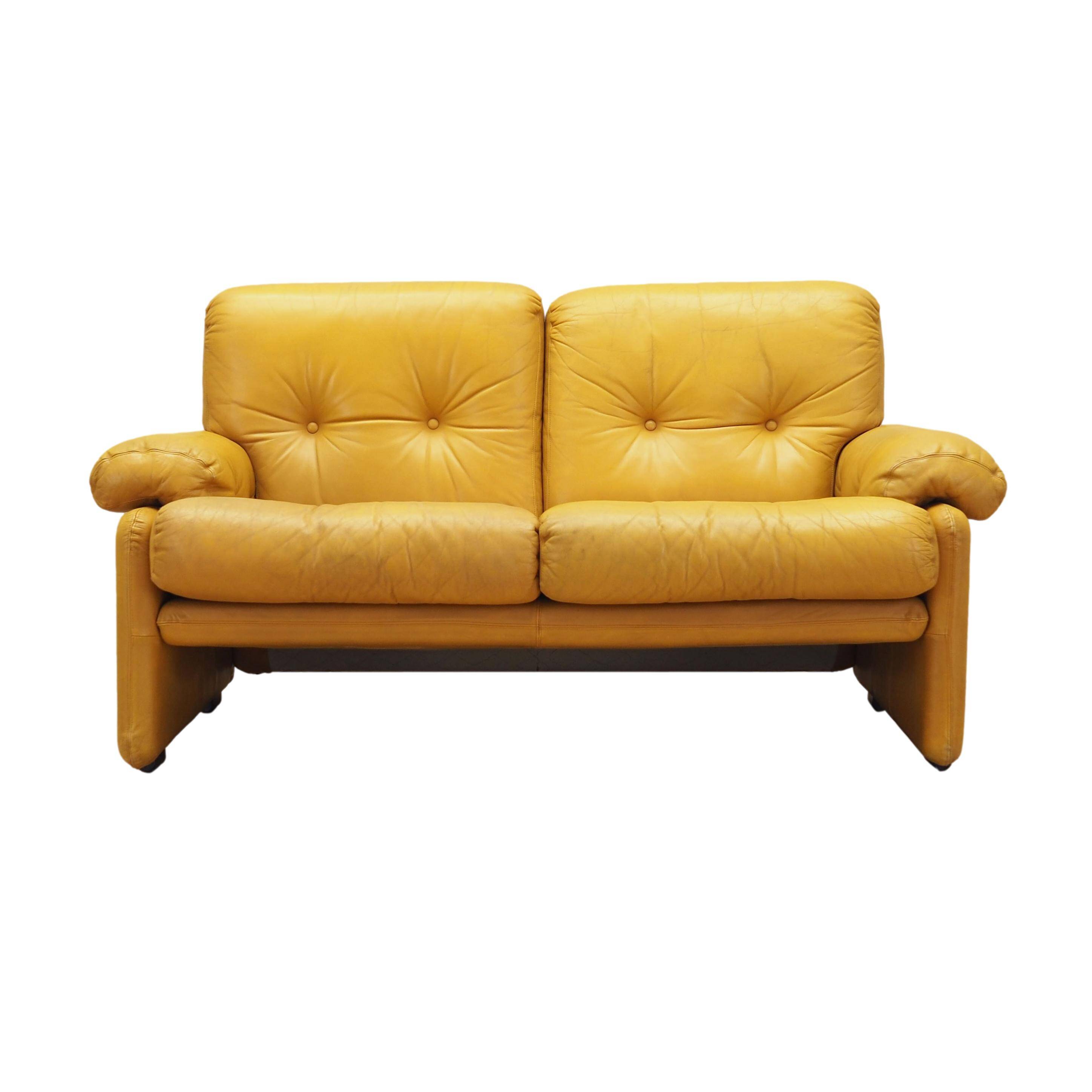 Canapé en cuir jaune, design italien, années 1960, fabricant : B&B Italia, design