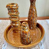 Set of 3 sandstone vases on their tray