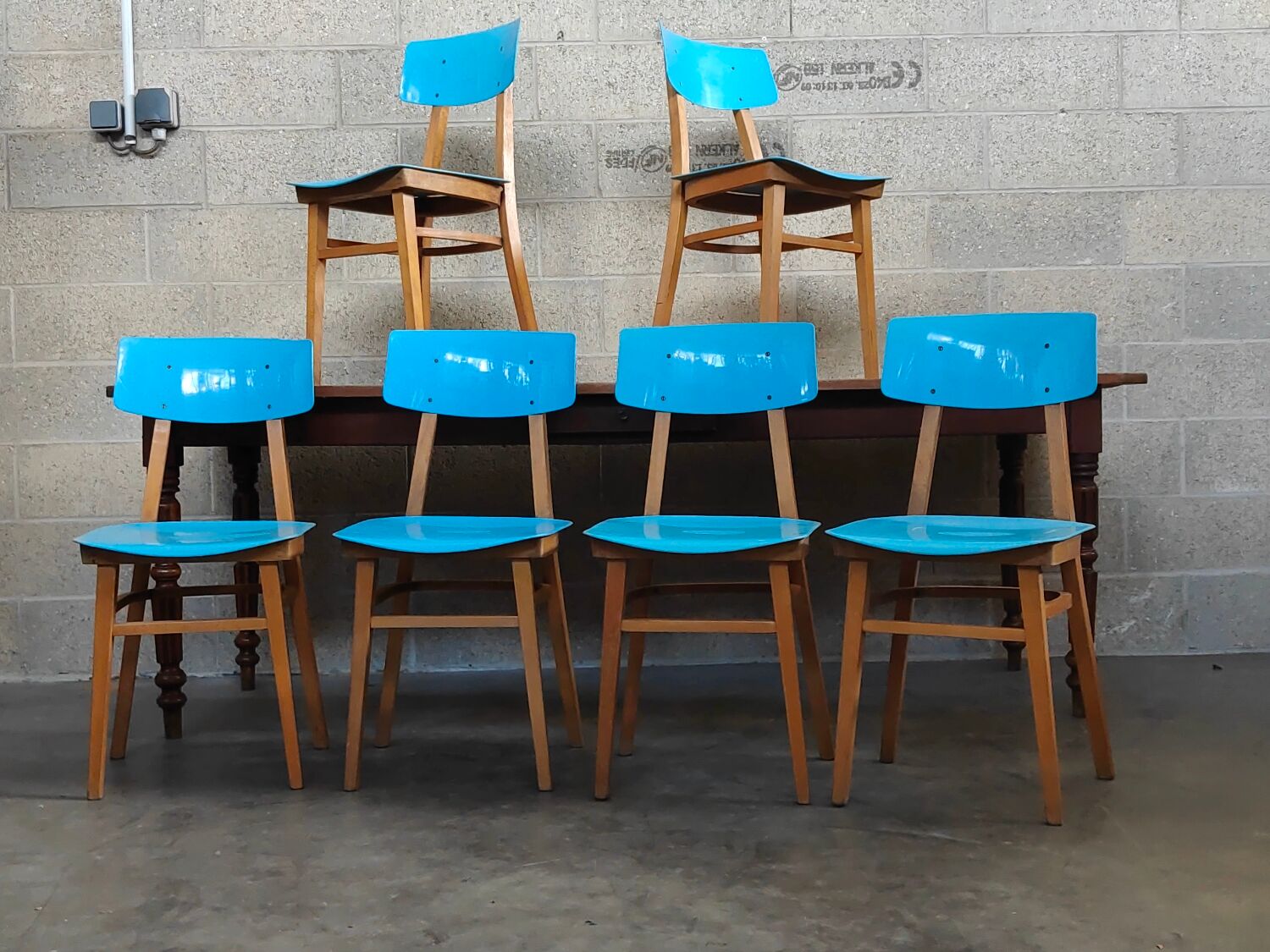 Set of 6 blue chairs TON (Thonet)