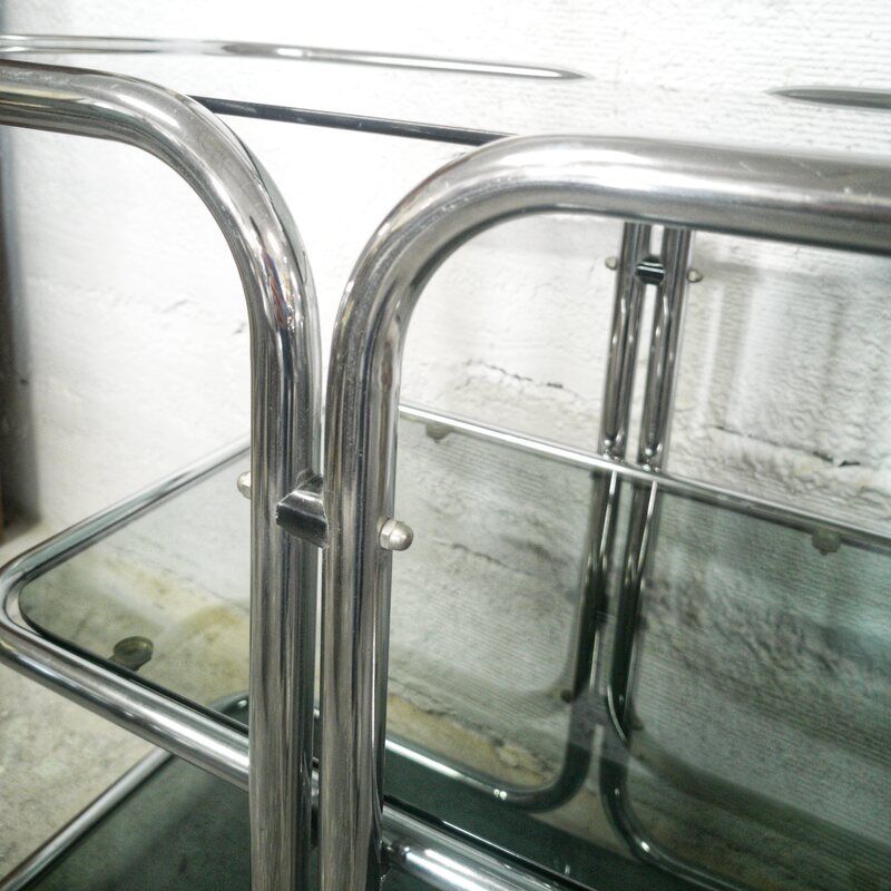 Chrome rolling table and smoked glass