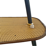 Mid-century tripod floor lamp with perforated metal shelf