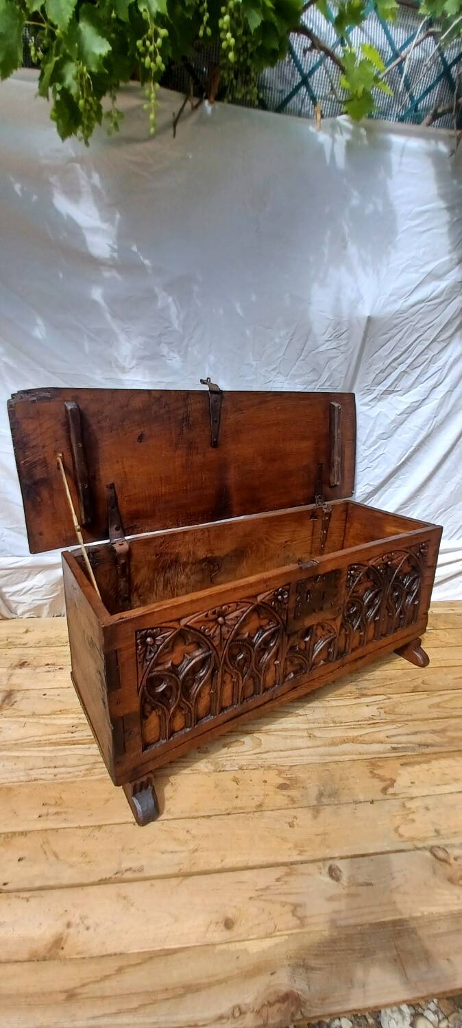 Old Gothic chest 17th century solid oak