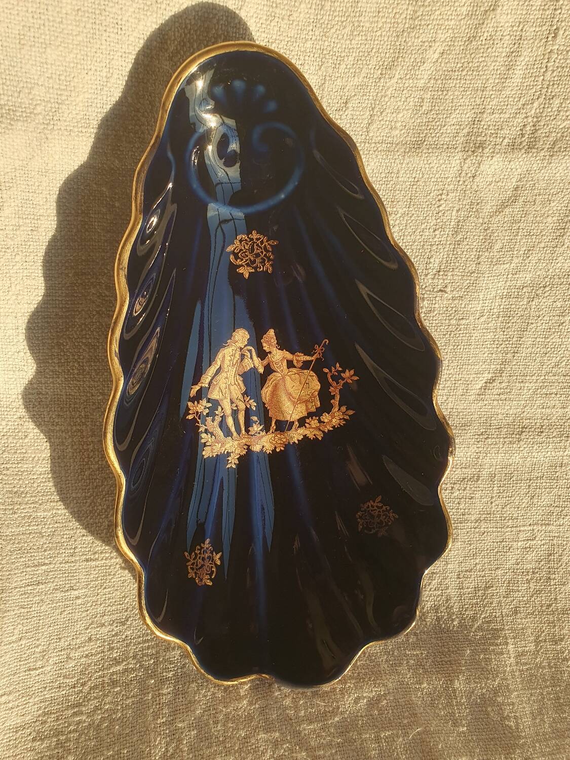 Indigo blue procelain shell trinket from Limoges, France.