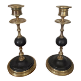 Old pair of candlesticks black marble and brass nineteenth