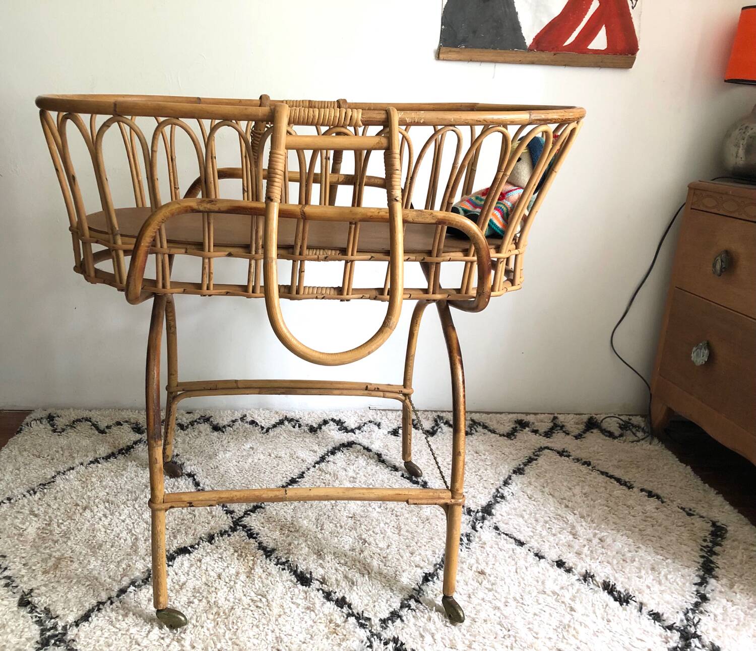 Vintage rattan cradle