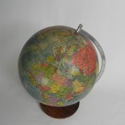Paper mache globe on wooden base, 1960s