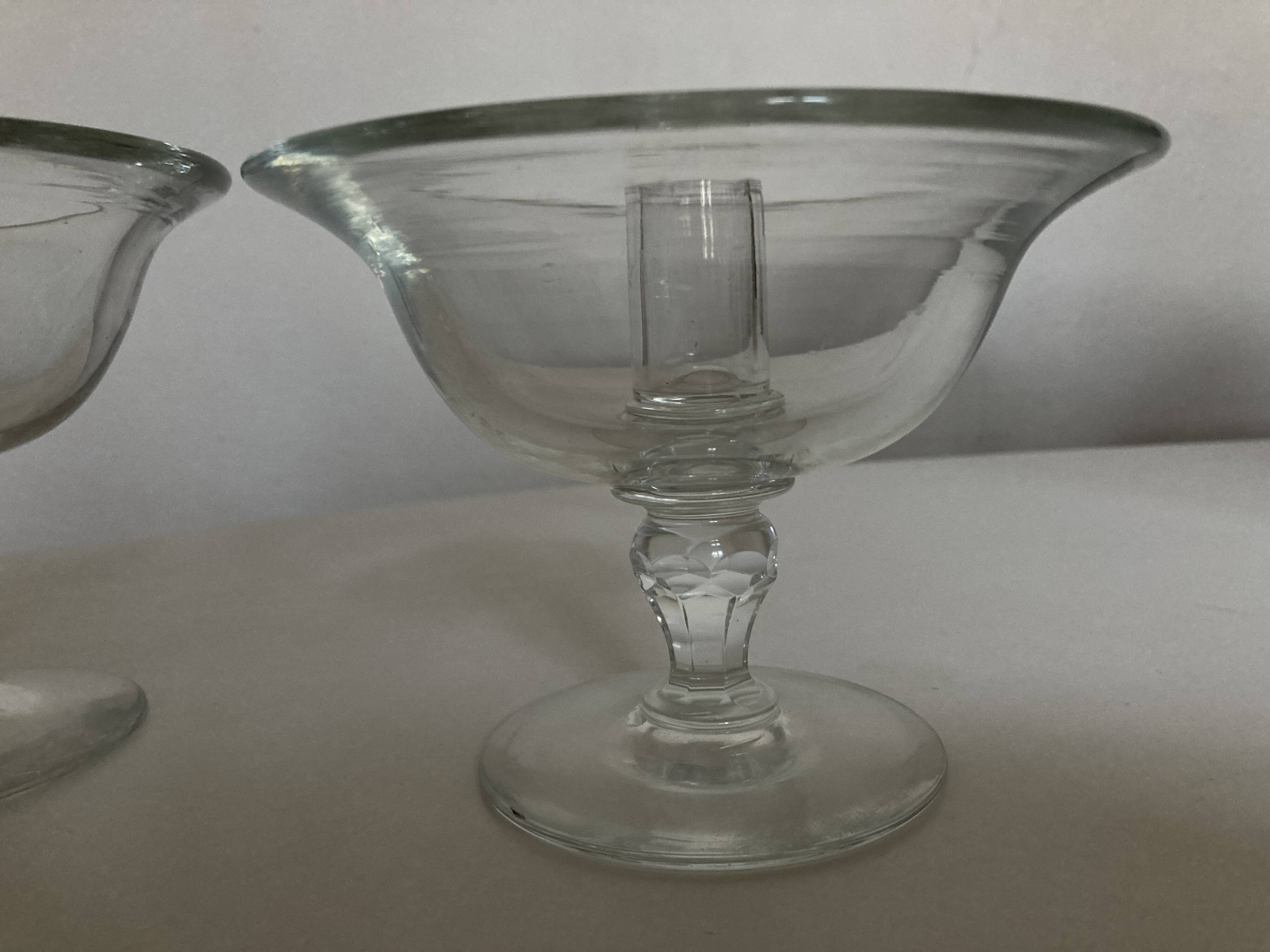 Pair of 19th century Medici glass candlesticks with button feet