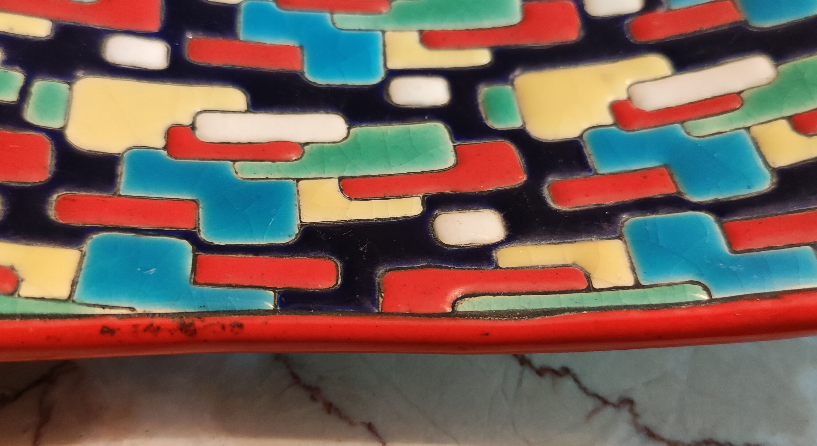 Old empty pocket Longwy mosaic model decoration by Maurice-Paul Chevallier