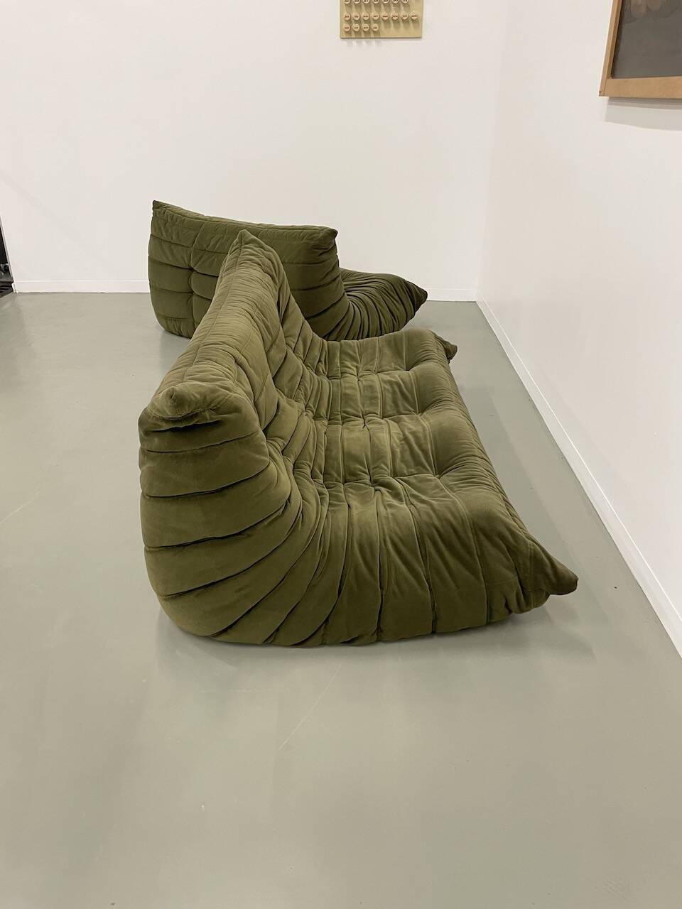 Vintage 2 and 3 seater green velvet togo set