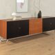 Classic sideboard from the 1960s, teak veneer, black doors, Bauhaus stainless steel feet