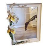 Large vintage mirror with white frame and iris and grape floral decorations