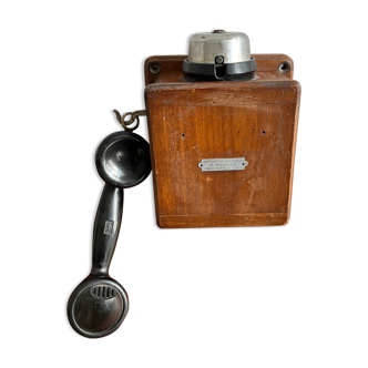 Old phone F.Proniez wood and bucket
