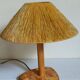 Table lamp in wood and rattan, 50s raffia lampshade