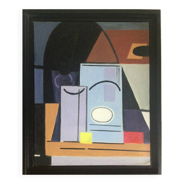 Oil on canvas board, Neo-Cubist composition