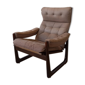 Fauteuil en cuir Genega Møbler, Danemark, années 1960
