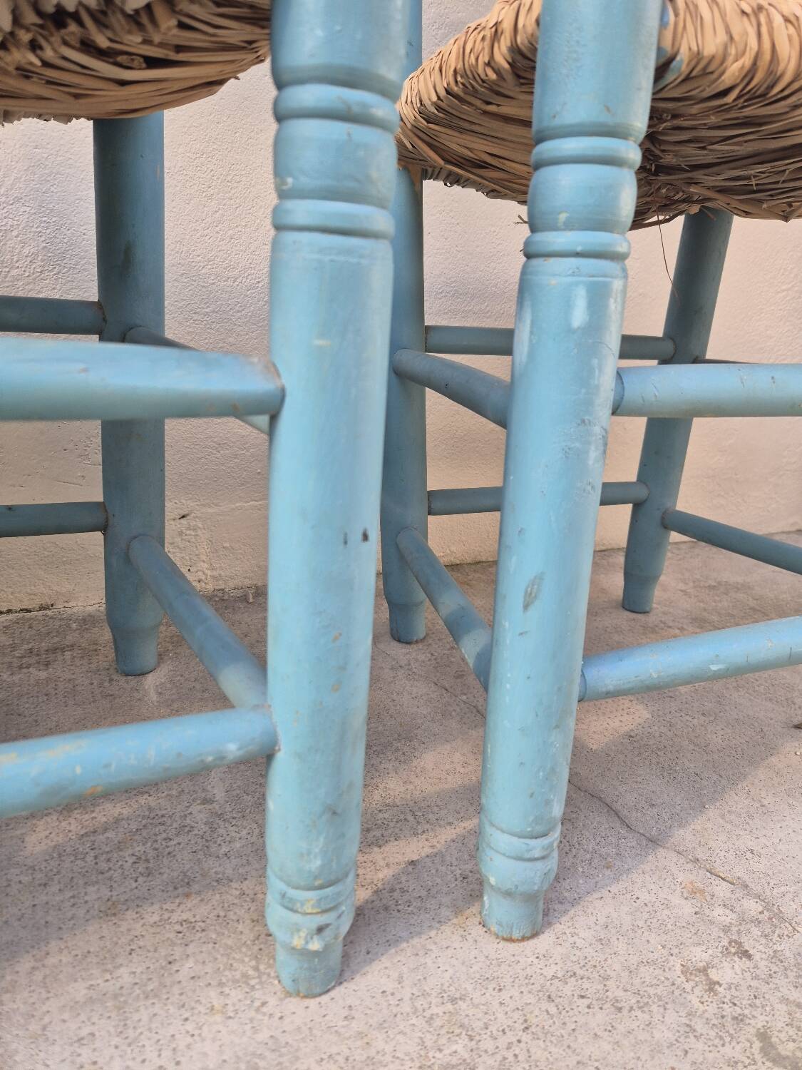 Set of 4 Provencal style straw chairs, old country house