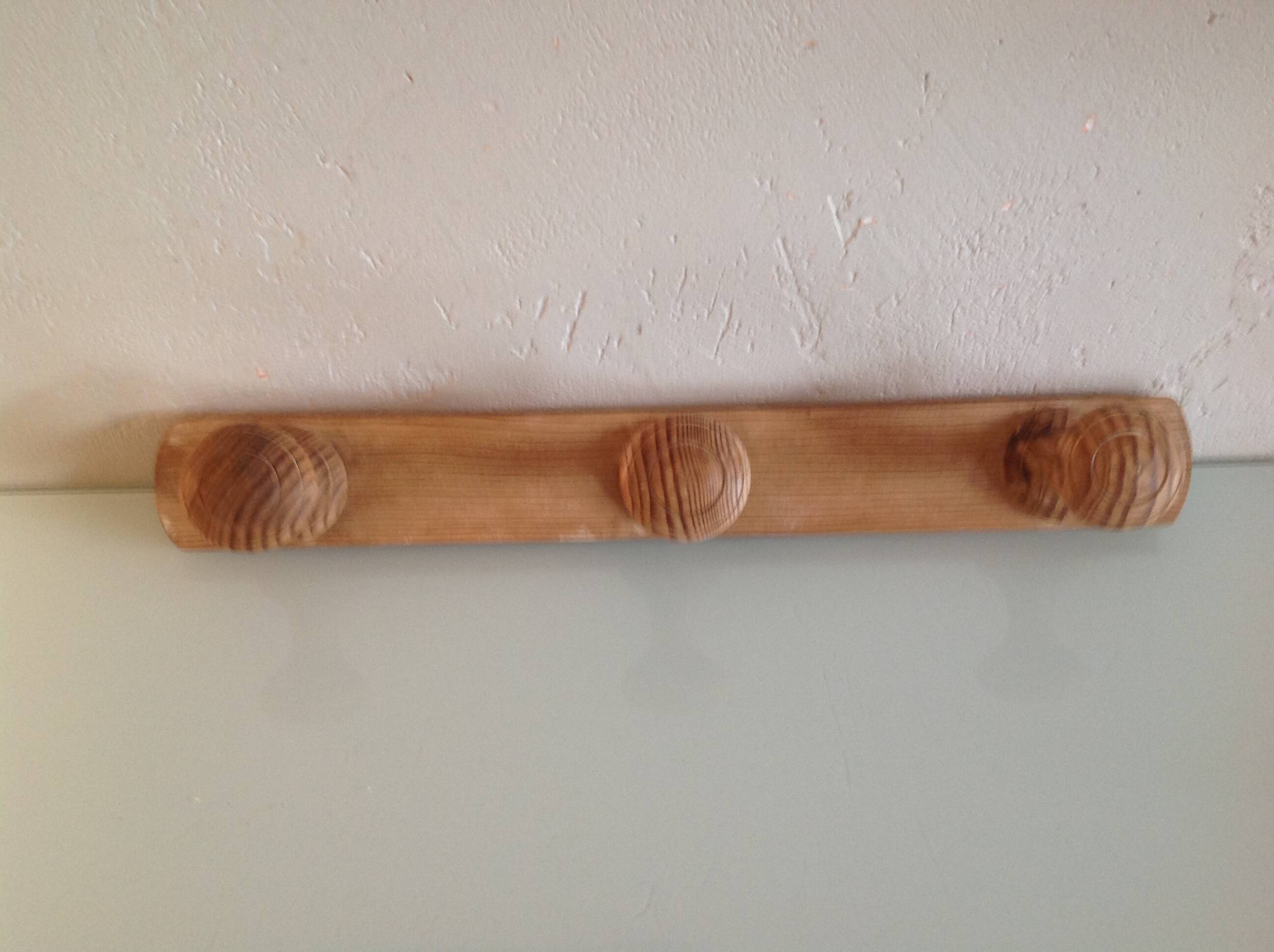 Vintage three-headed wooden coat rack from the 60s and 70s