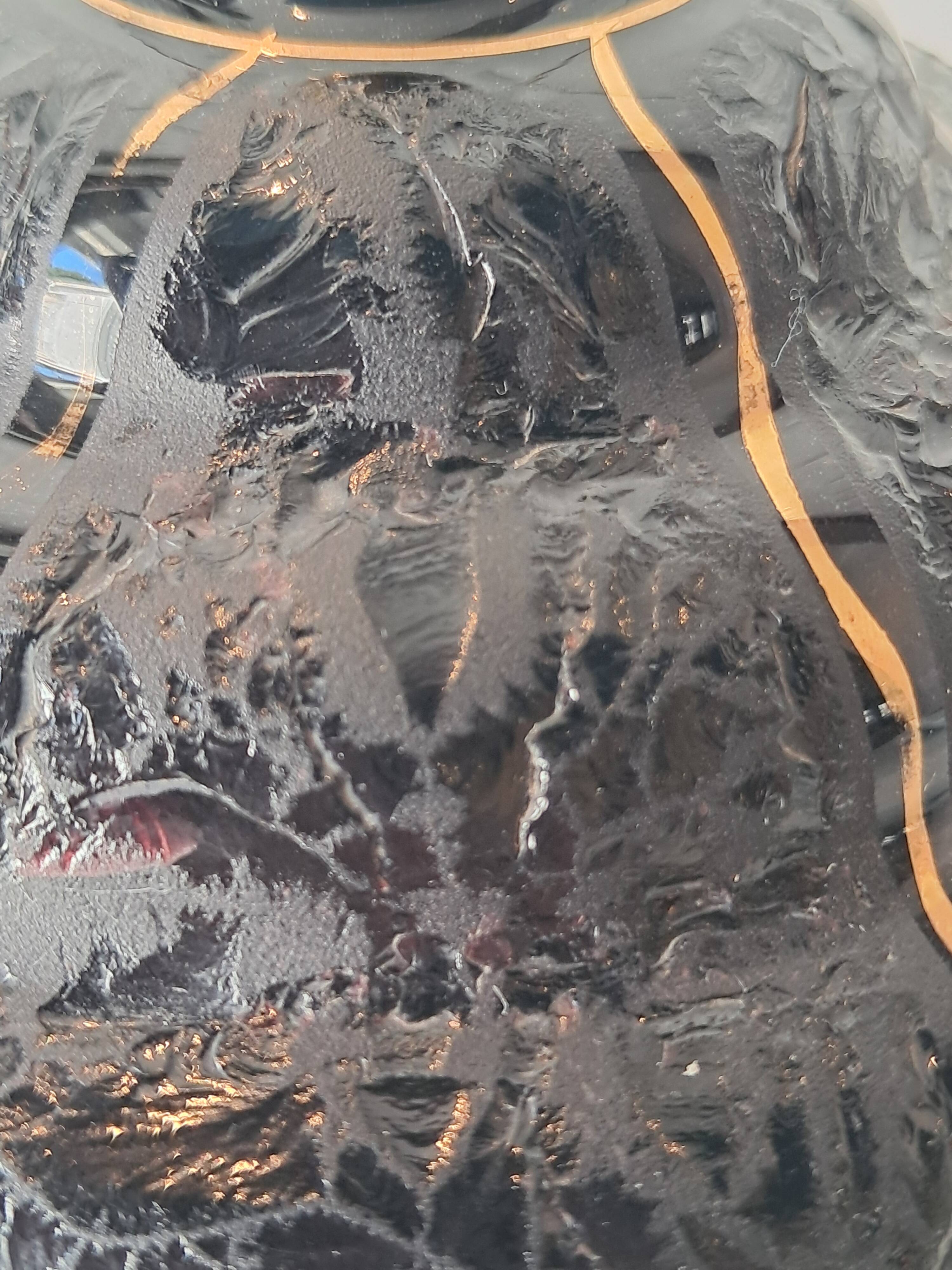 Art Deco Bonbonnière in Black Boom Hyalite Glass from the De Rupel Glassworks