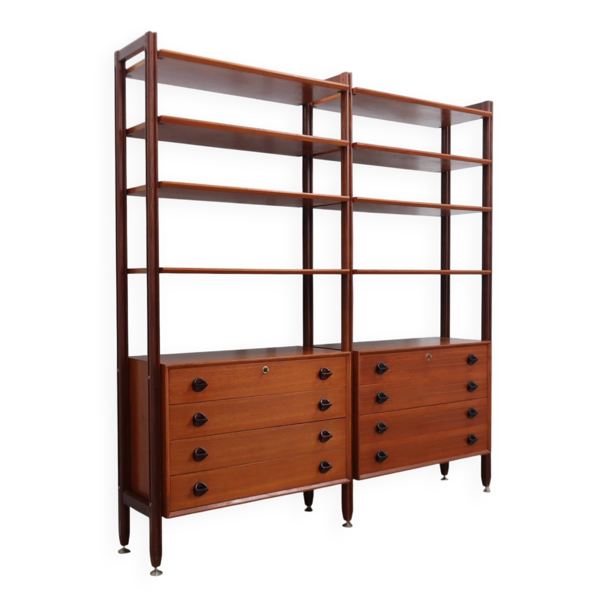 Mid-century modular teak bookcase with drawers and shelves Italy 1960s