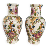 lot of large vintage vase with peony flower pattern - large vintage potiche with peony flower pattern - large vintage fireplace decoration