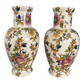 lot of large vintage vase with peony flower pattern - large vintage potiche with peony flower pattern - large vintage fireplace decoration